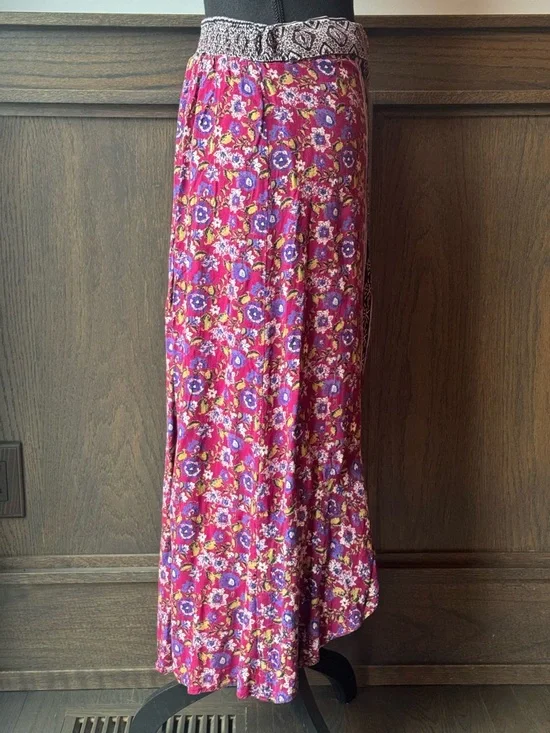 Angie Boho Floral Button-Front Maxi Skirt Rayon Large - Picture 4 of 7